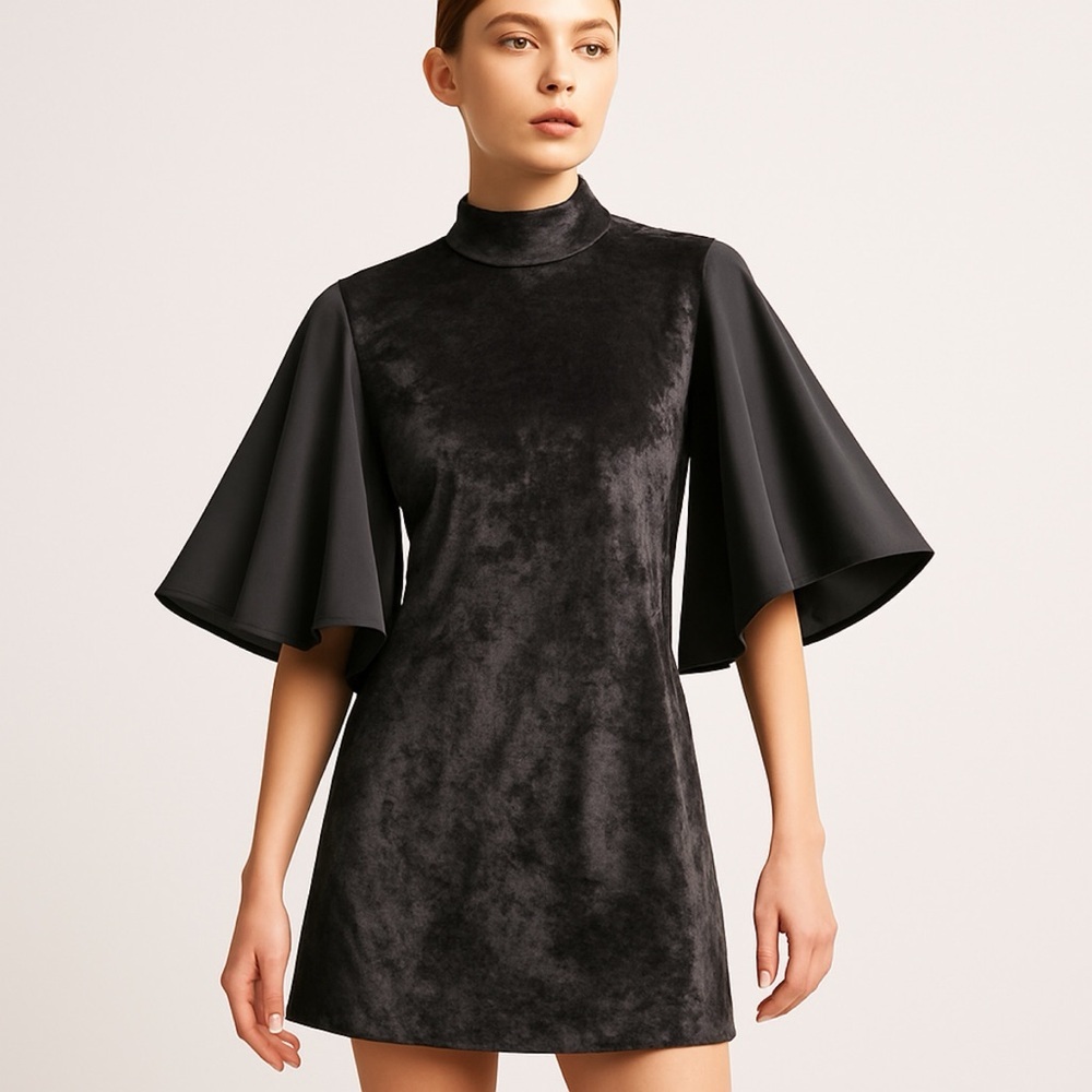 Norisol Ferrari NYC Avant-Garde Velvet Mini Dress Draped Sleeves Rare Sample